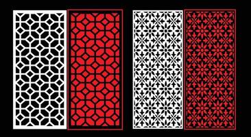 Decorative wall panels set Jali design CNC pattern, laser cutting pattern, router CNCcutting.Jali Laser cut decorative panel set with lace pattern. vector