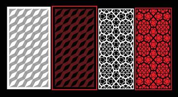 Decorative wall panels set Jali design CNC pattern, laser cutting pattern, router CNCcutting.Jali Laser cut decorative panel set with lace pattern. vector