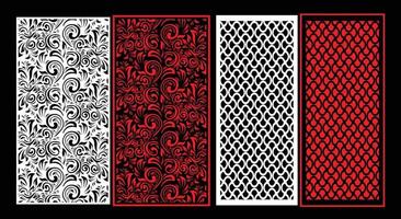 Decorative wall panels set Jali design CNC pattern, laser cutting pattern, router CNCcutting.Jali Laser cut decorative panel set with lace pattern. vector