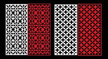 Decorative wall panels set Jali design CNC pattern, laser cutting pattern, router CNCcutting.Jali Laser cut decorative panel set with lace pattern. vector