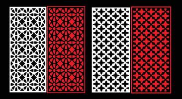 Decorative wall panels set Jali design CNC pattern, laser cutting pattern, router CNCcutting.Jali Laser cut decorative panel set with lace pattern. vector