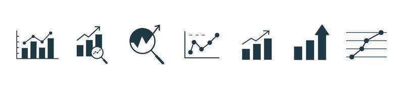 Analysis and statics icon set. Graph, chart, analytics, growth line icon vector