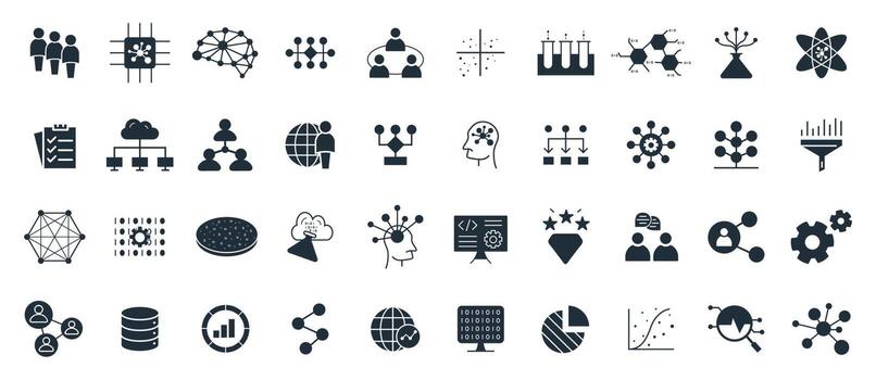 Analysis, statics, engineering, Data Science, and people team icon set vector
