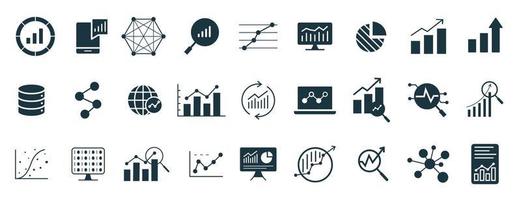 análisis y estática icono colocar. grafico, cuadro, analítica, crecimiento línea icono vector