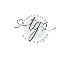 Initial TG feminine logo collections template. handwriting logo of initial signature, wedding, fashion, jewerly, boutique, floral and botanical with creative template for any company or business. vector