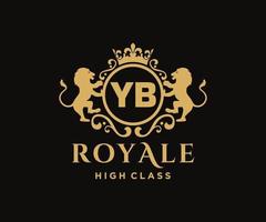 Golden Letter YB template logo Luxury gold letter with crown. Monogram alphabet . Beautiful royal initials letter. vector