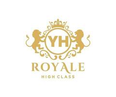 Golden Letter YH template logo Luxury gold letter with crown. Monogram alphabet . Beautiful royal initials letter. vector