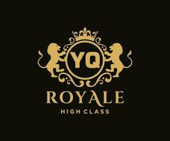 Golden Letter YQ template logo Luxury gold letter with crown. Monogram alphabet . Beautiful royal initials letter. vector