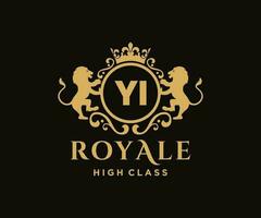 Golden Letter YI template logo Luxury gold letter with crown. Monogram alphabet . Beautiful royal initials letter. vector