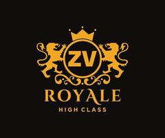 Golden Letter ZV template logo Luxury gold letter with crown. Monogram alphabet . Beautiful royal initials letter. vector