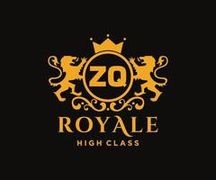 Golden Letter ZQ template logo Luxury gold letter with crown. Monogram alphabet . Beautiful royal initials letter. vector