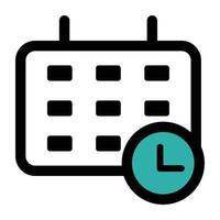 calendario icono vector contorno negro y blanco, hora y administración icono, diseño elementos