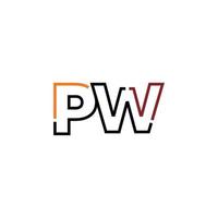 Abstract letter PW logo design with line connection for technology and digital business company. vector