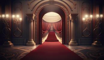 VIP luxury entrance with red carpet. Postproducted digital illustration. photo