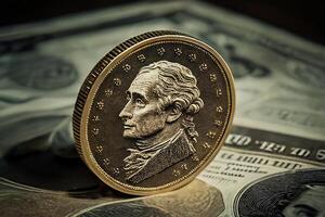 metal moneda, dólar, negocio, finanzas. generativo ai foto