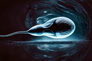 Sperm, the spermatozoon ovulates into the egg. Generative AI. photo