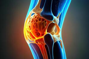 Knee meniscus, knee injury. Black background. photo