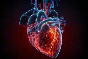 Heart in neon colors. Medical poster. 3D rendering. photo