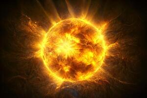 Sun with orange rays, outer space. photo