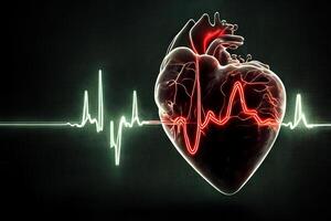 The human heart and pulse in neon light. black background. photo