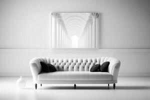 White sofa in a white room with a minimal modern design in white tones. photo