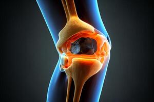 Knee meniscus, knee injury. Black background. photo