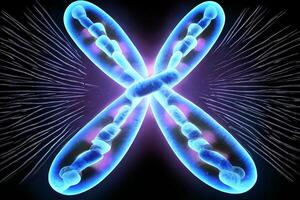X cromosoma en neón resplandor en oscuro antecedentes. generativo ai foto
