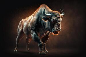 Bull, bison, brown background. photo