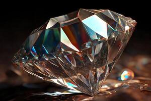 A diamond, a sparkling stone on a dark background. photo