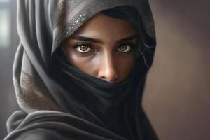 árabe niña en un niqab, khimara. generativo ai foto
