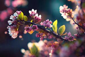 Spring, sakura blossoms, pink and white buds and cherry blossoms. Spring background. photo