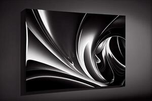Wave pattern, black and white smooth abstract art. Picture on the wall in a picture gallery. photo