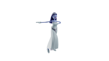 3D Illustration. Beautiful Dancer 3D cartoon character. Dancer use Skull Princess costumes. Dancer is ready to turn around. A sweet dancer who is very excited to show his talent. 3D cartoon character png