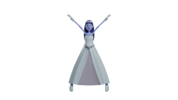 3D Illustration. Best Dancer 3D cartoon character. Talented dancer with a pose open their legs wide and stretched out her hands. Beautiful dancer use Skull Princess costume. 3D cartoon character png