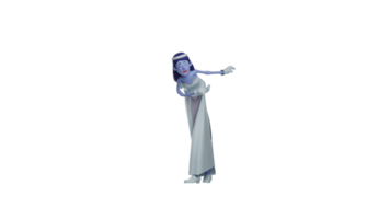 3D Illustration. Beautiful Princess 3D cartoon character. Princess with a bow bending salutes. Beautiful princess shows her sweet smile to everyone. 3D cartoon character png