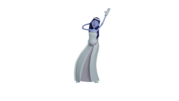 3D Illustration. The Excited Skull Princess 3D cartoon character. Skull Princess raised one hand and started dancing. Skull Princess enjoy the dance casually and happily. 3D cartoon character png