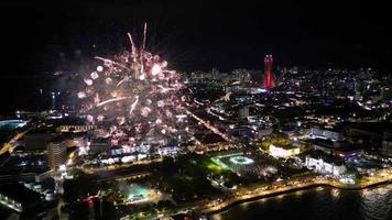 Aerial view fire performance at Padang Kota Lama video