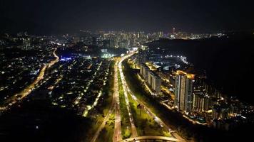 Aerial view move over Tun Dr Lim Chong Eu Expressway in night video