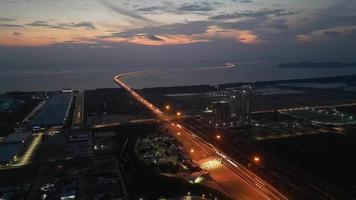 Aerial light trail car traffic light trail at Penang Second Bridge Highway video
