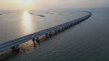 Aerial view Penang Second Bridge in sunset hour video