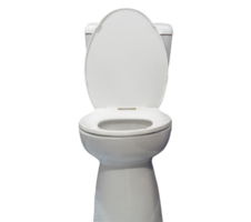 Open moden white toilet bowl after guest's use in resort or hotel restroom isolated with clipping path in png format