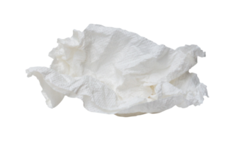 Single screwed or crumpled tissue paper or napkin in strange shape after use in toilet or restroom isolated with clipping path in png format