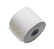 Close up photo of single roll of white tissue paper or napkin prepared for use in toilet or restroom isolated with clipping path in png format