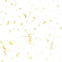 Golden confetti and tinsel falling PNG background. Golden ribbon and confetti PNG. Golden confetti isolated on a transparent background. Carnival elements. Birthday party celebration.