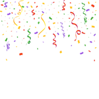 Realistic multicolored confetti PNG for the festival. Confetti and tinsel falling background. Colorful confetti isolated on a transparent background. Carnival elements. Birthday party celebration PNG.