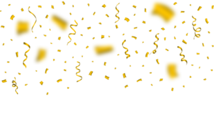 Confetti PNG for the carnival background. Golden party tinsel and confetti falling. Golden confetti isolated on a transparent background. Festival elements PNG for Birthday celebration.