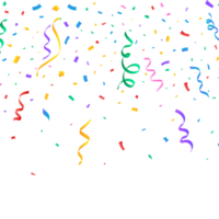 Confetti PNG for the carnival background. Multicolor party ribbon and confetti falling. Colorful confetti isolated on a transparent background. Festival elements. Birthday party celebration PNG.