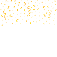 Golden confetti falling background PNG. Realistic golden ribbon and confetti PNG design. Golden confetti isolated on transparent background. Festival elements. Birthday party celebration.