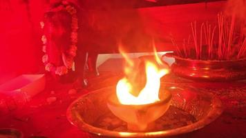 Incense fire pot burn at the ritual ceremony in Hindu religious event video