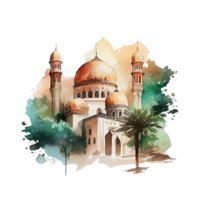 Beautiful Mosque Watercolor Design Illustration png